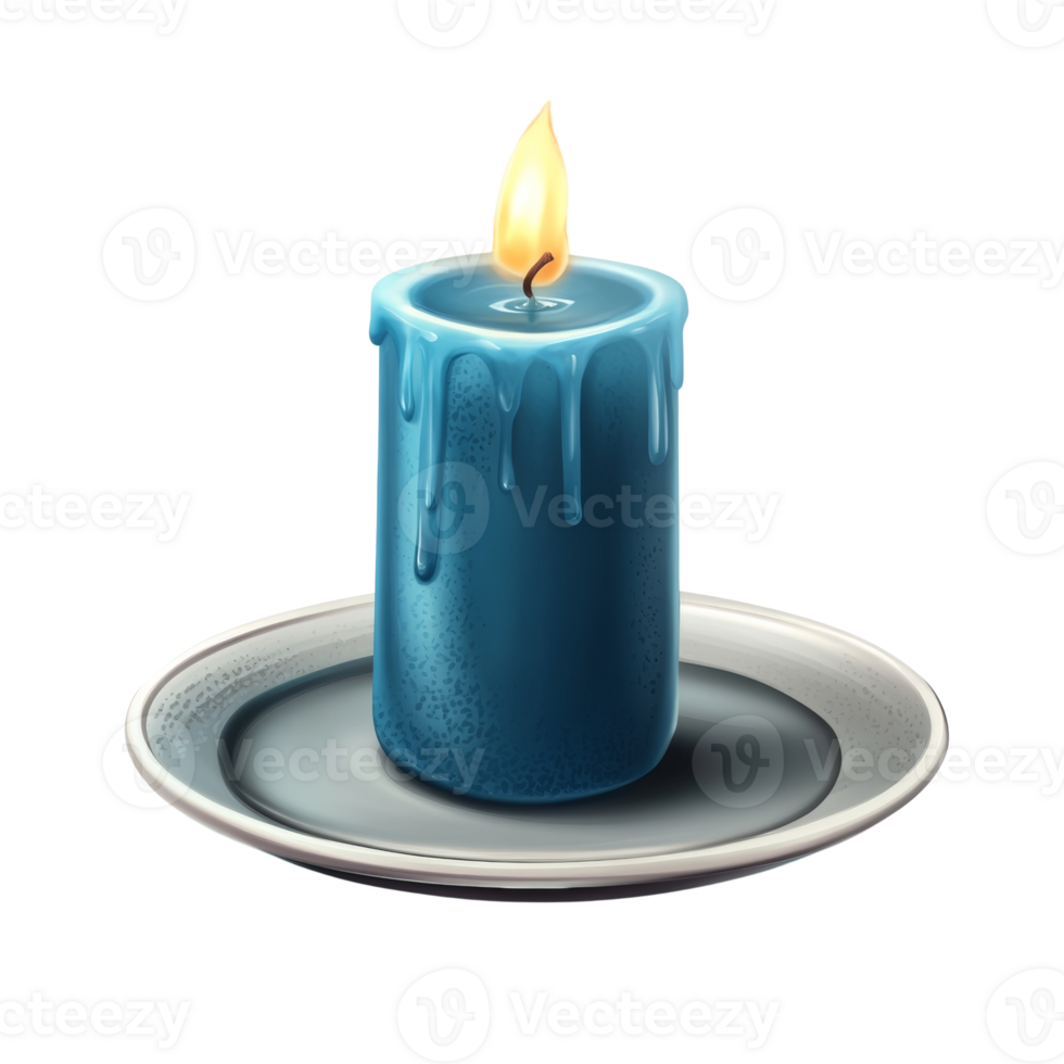 Melted Blue Candle on a Small Plate png