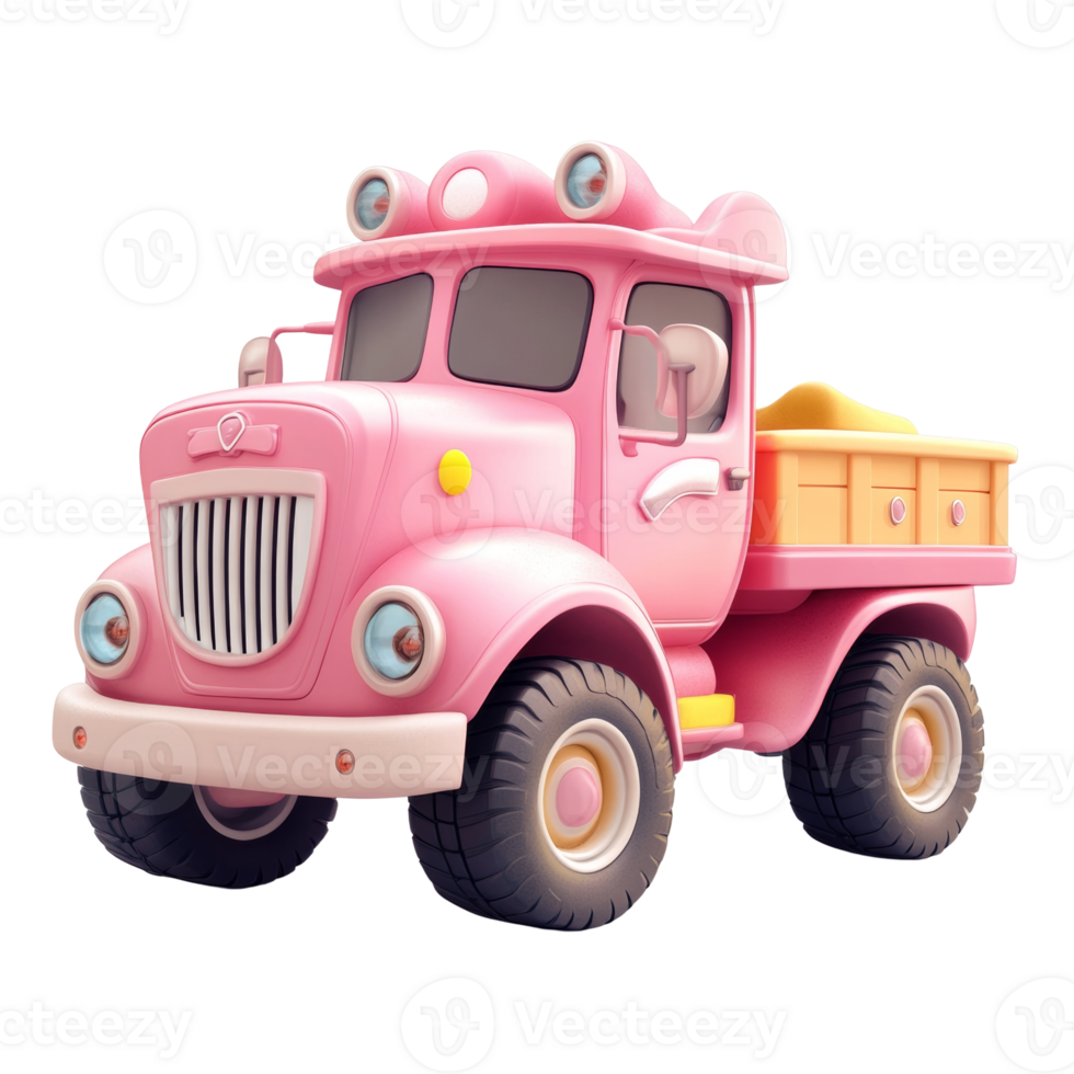 A Pink Cartoon Truck with a Wooden Bed png