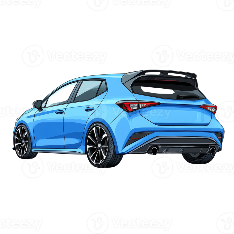 Rear View of a Blue Hatchback Sports Car png