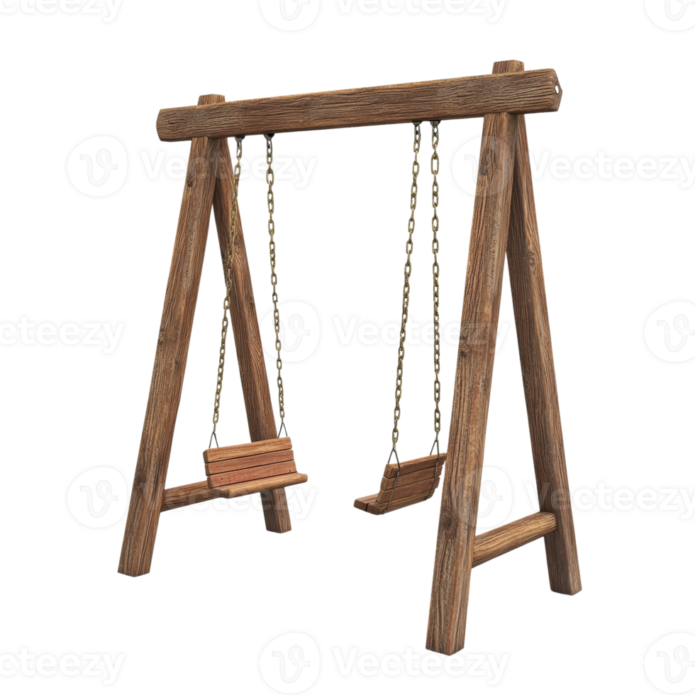Rustic Wooden Swing Set with Double Seats png