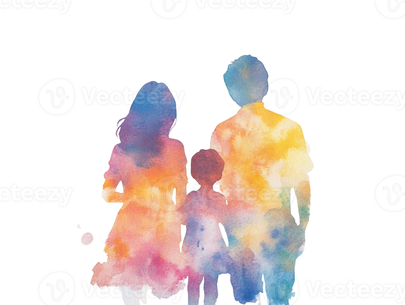 Watercolor Silhouette of a Happy Family Walking Together png