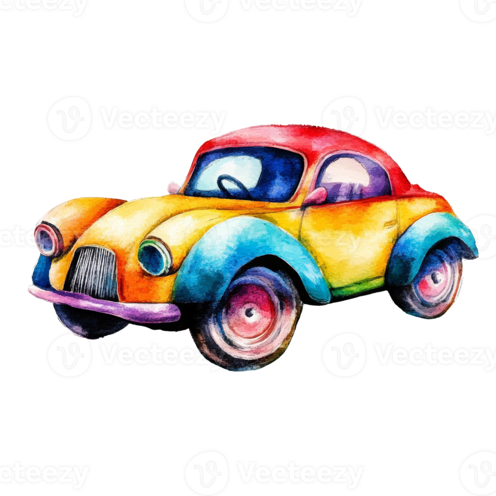 A Watercolor Painting Of A Rainbow Colored Classic Car png