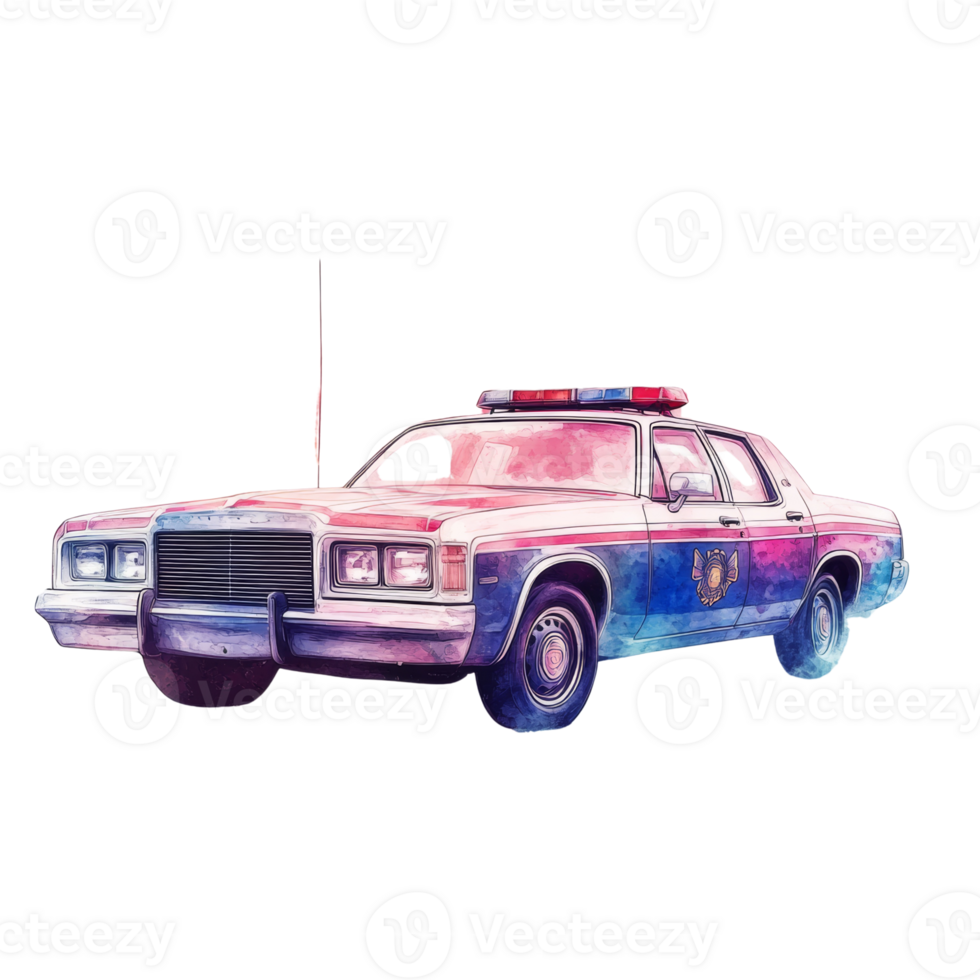 Watercolor Illustration Of A Vintage Police Cruiser Car png
