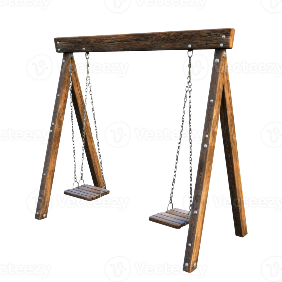 Rustic Wooden Swing Set With Metal Chains png