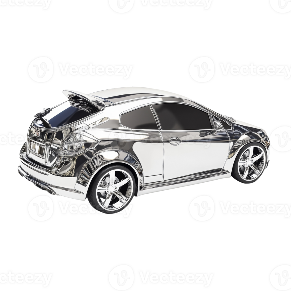 Chrome Hatchback Car Three Quarter Rear View png