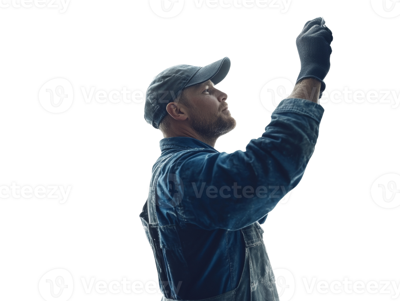 A male worker in overalls performs overhead work png