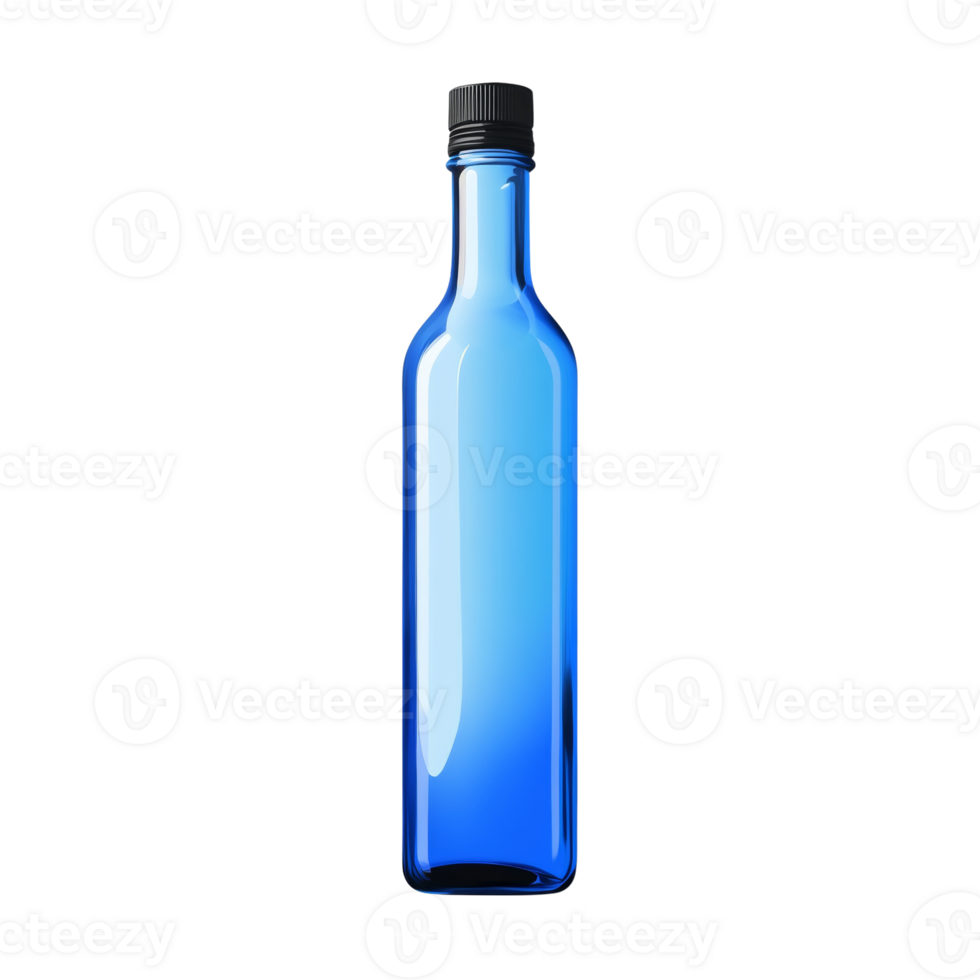 A Vibrant Blue Glass Bottle With A Black Cap png