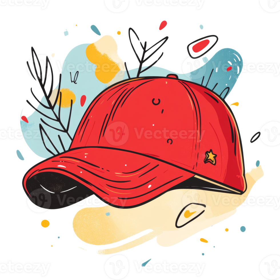 Red Baseball Cap with Abstract Artistic Background Design png