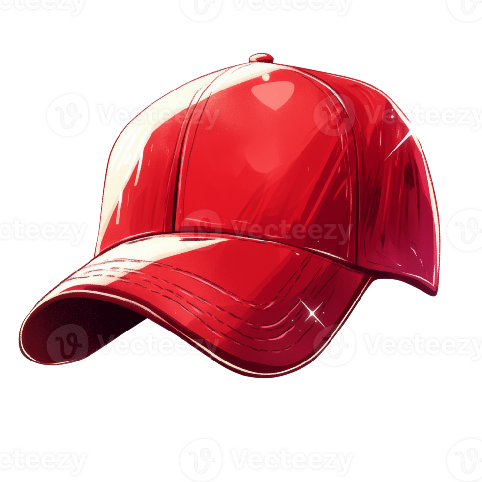 A Shiny Red Baseball Cap Is Shown Against A Black Background png