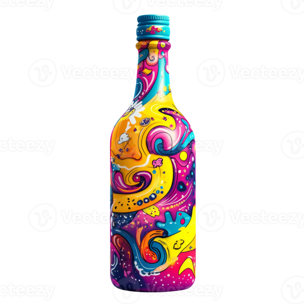 Psychedelic Abstract Design Wine Bottle Artwork png