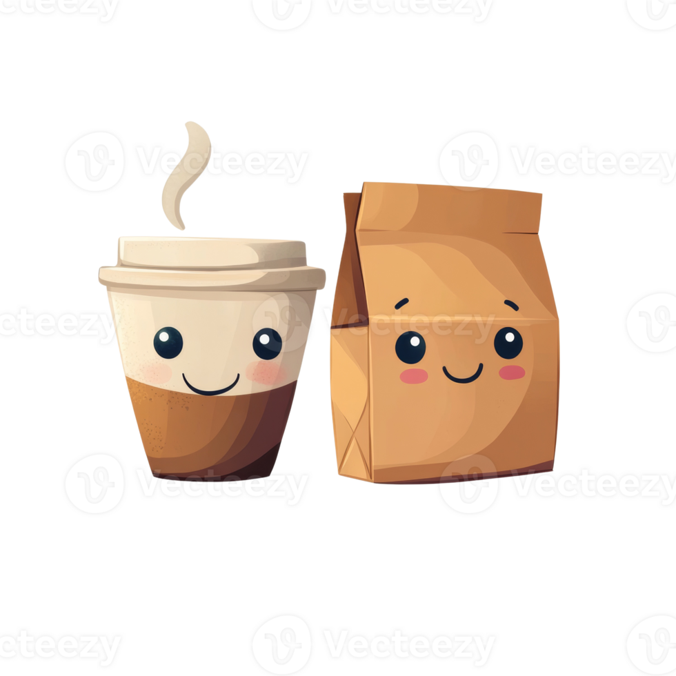 Happy Coffee Cup and Lunch Bag Together png