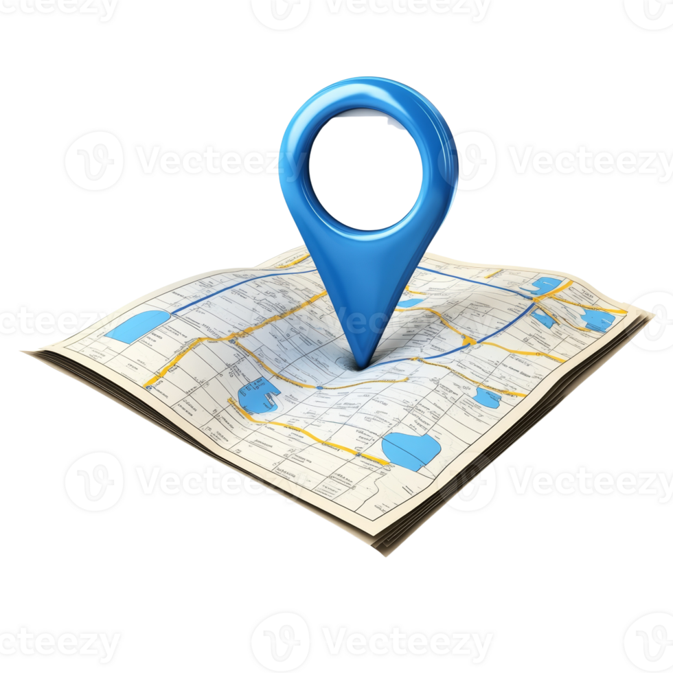 Blue Map Pointer Marking Location On Folded Map png