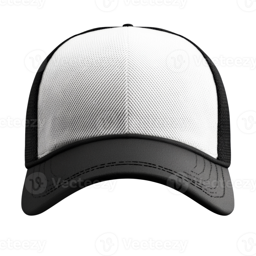 A white and black trucker style baseball cap png