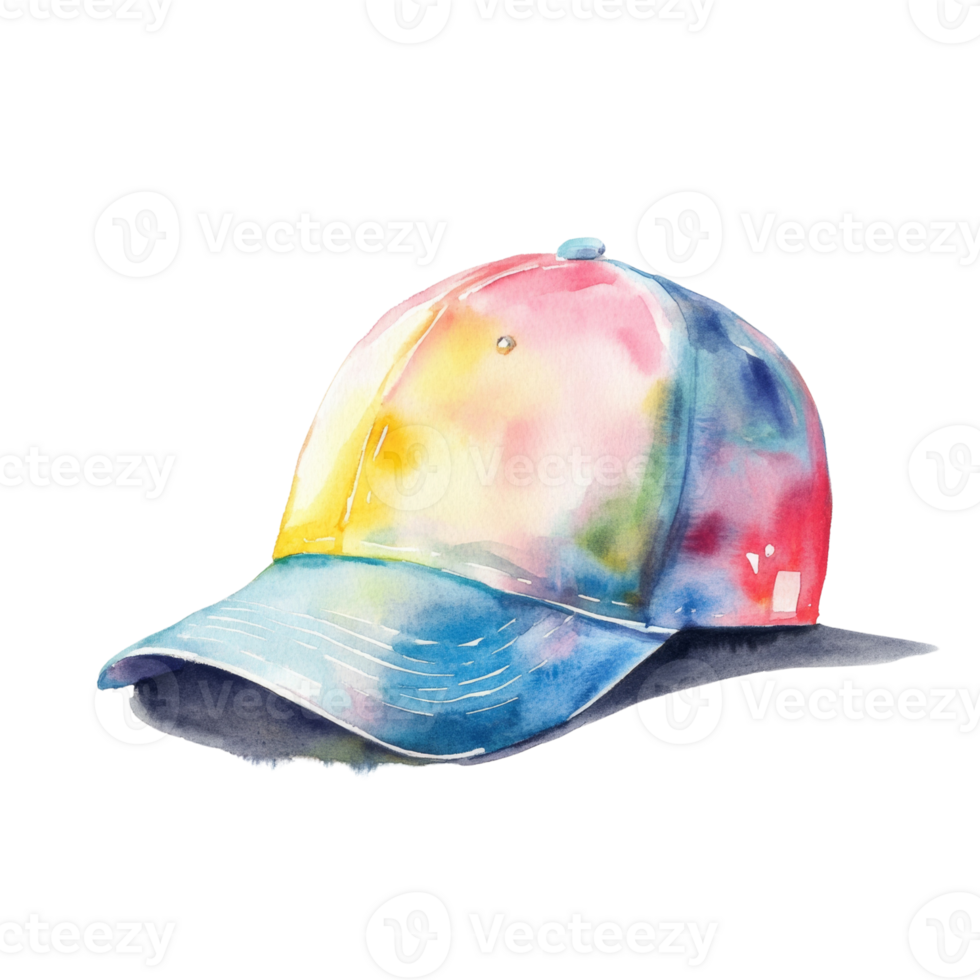 Watercolor Painting Of A Tie Dye Baseball Cap png