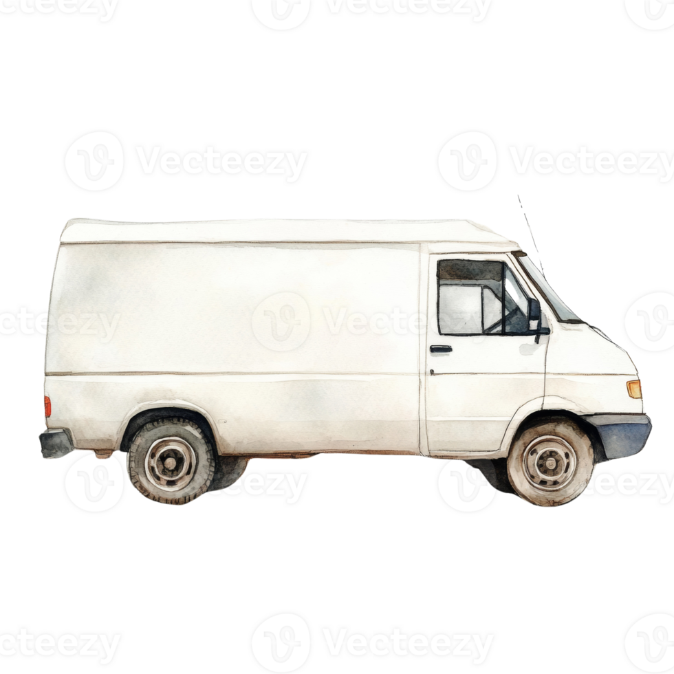 Watercolor Painting of a White Delivery Van png