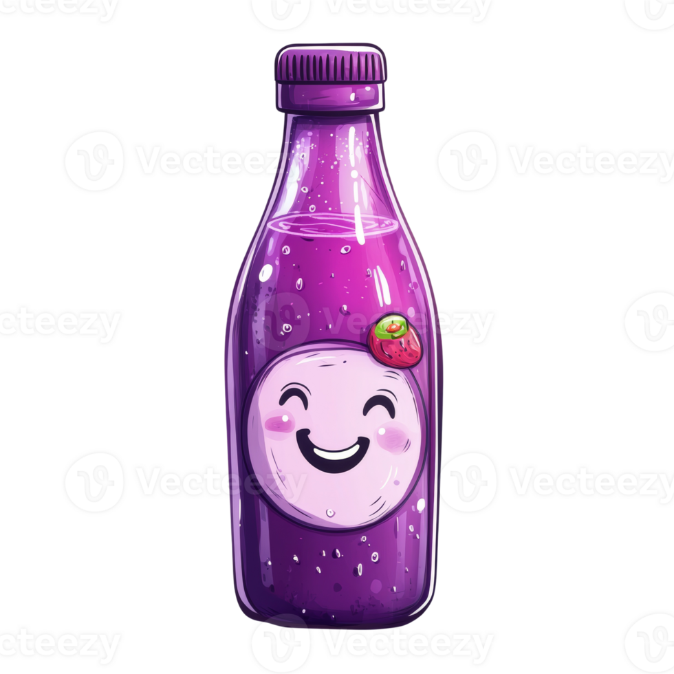 Happy Purple Soda Bottle With Strawberry png