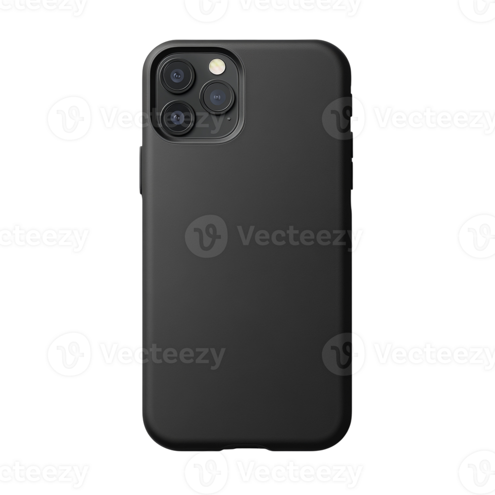 Black Smartphone Case with Triple Lens Camera. isolated png