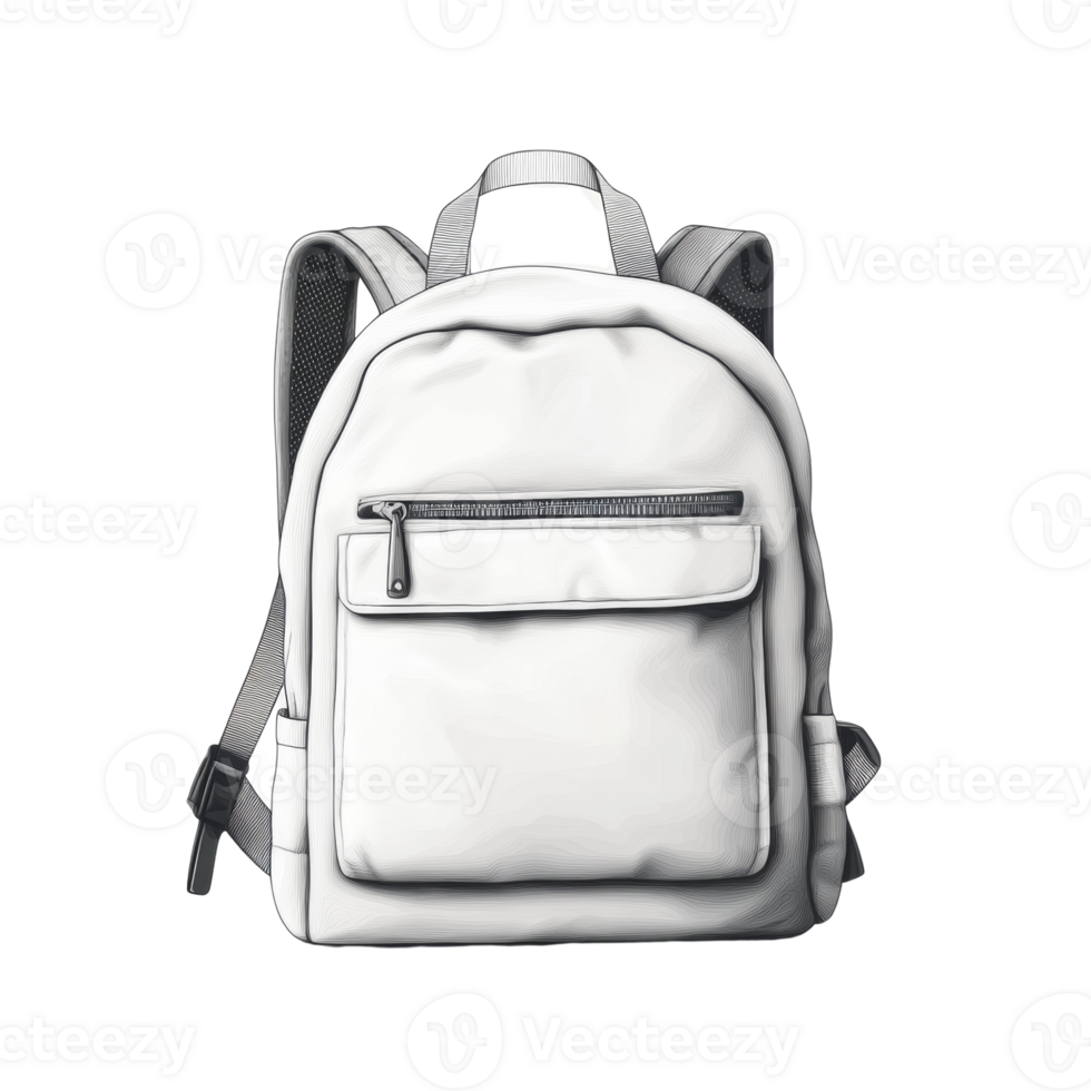 A White Backpack With A Front Zippered Pocket png