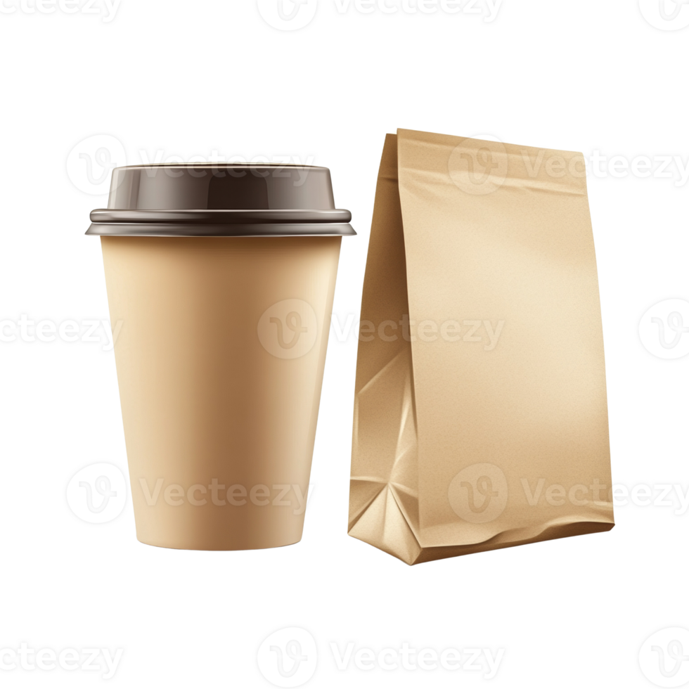 Coffee Cup and Paper Bag Takeaway Food Packaging png