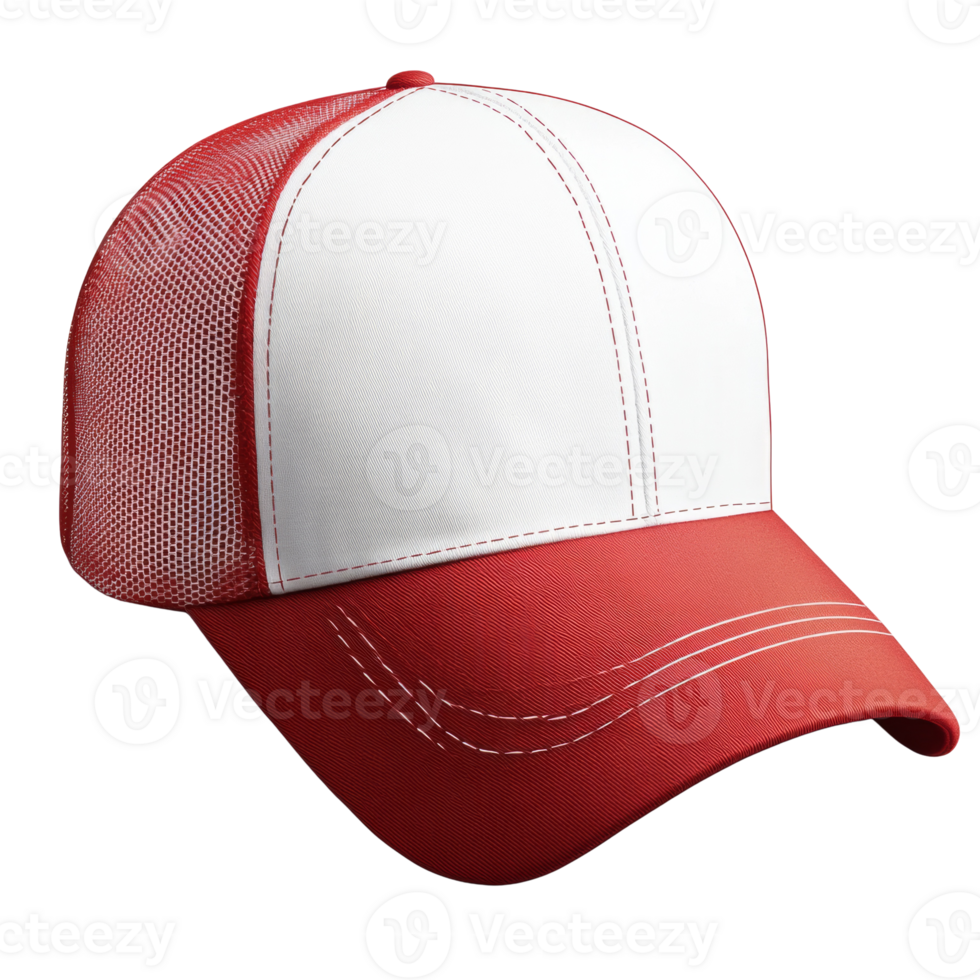 Red and White Mesh Back Baseball Cap Design. isolated png