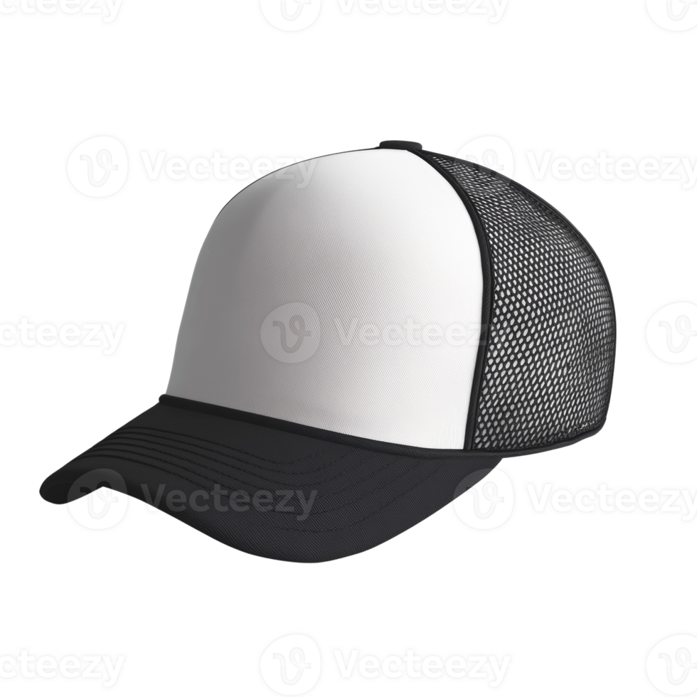 A White and Black Mesh Trucker Cap Design png