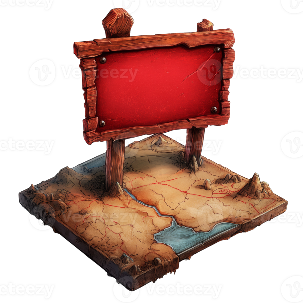 Red Signpost on a Miniature Terrain Map png