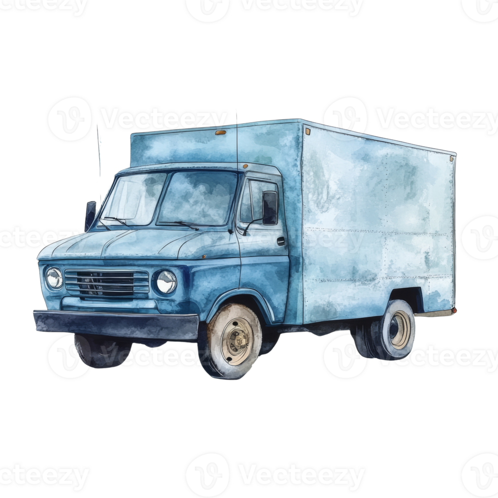 Watercolor Painting Of A Vintage Delivery Truck png