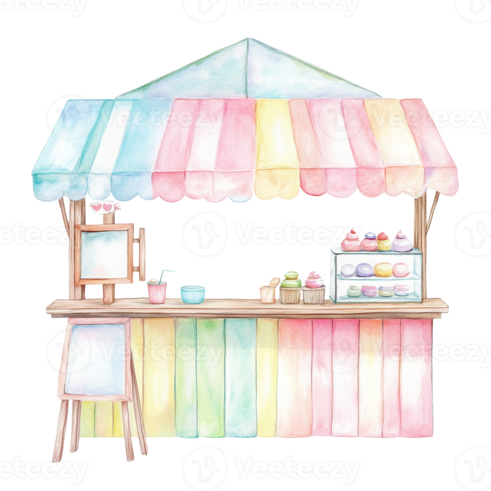 Pastel Sweet Shop Stand Selling Colorful Treats png