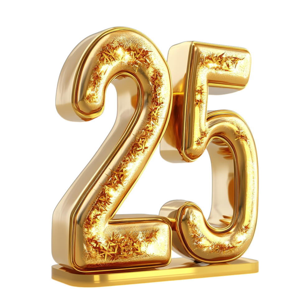 Golden Number 25 Anniversary Festive Design 3d five rich shiny event png