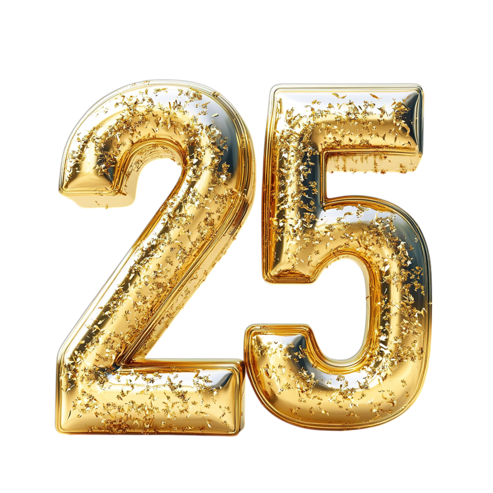 Golden Number Twenty Five Festive Design Background 25 3d art icon png