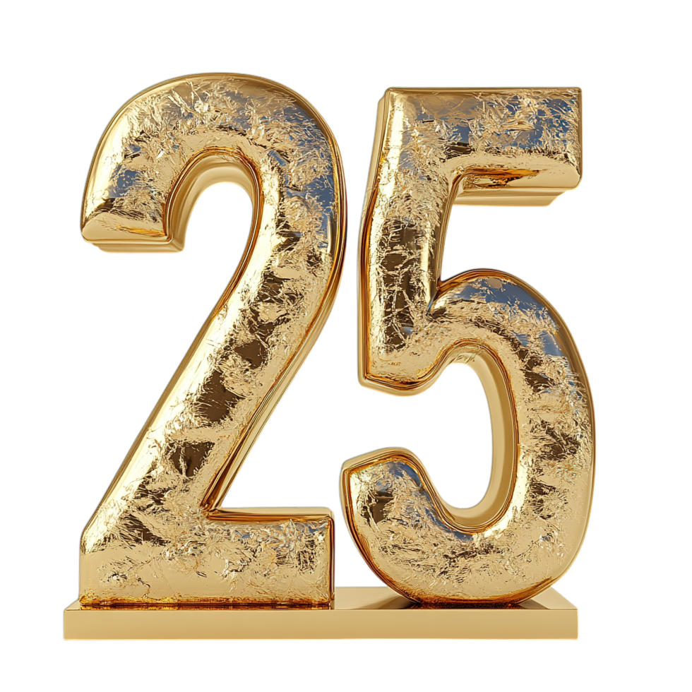 Gold Number Twenty Five 25th Anniversary Design 3d art foil years png