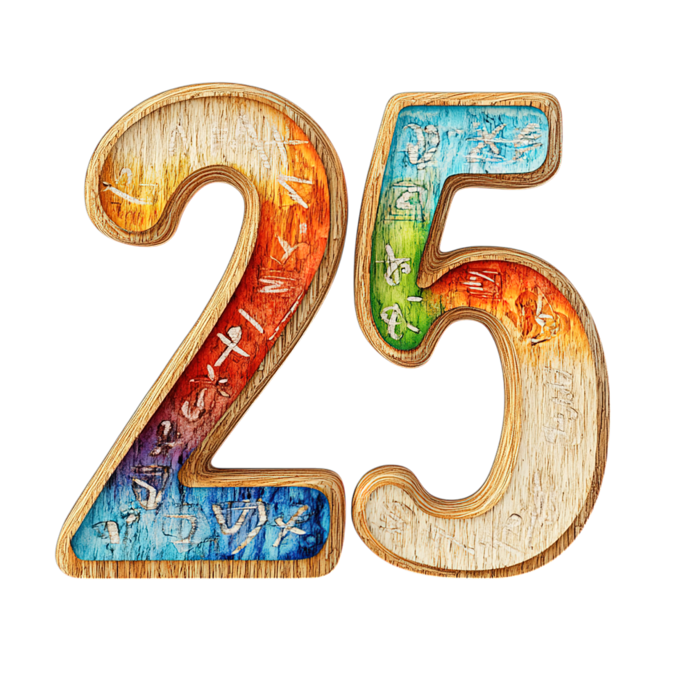Colorful Wooden Number 25 Design Element art font five retro digit png