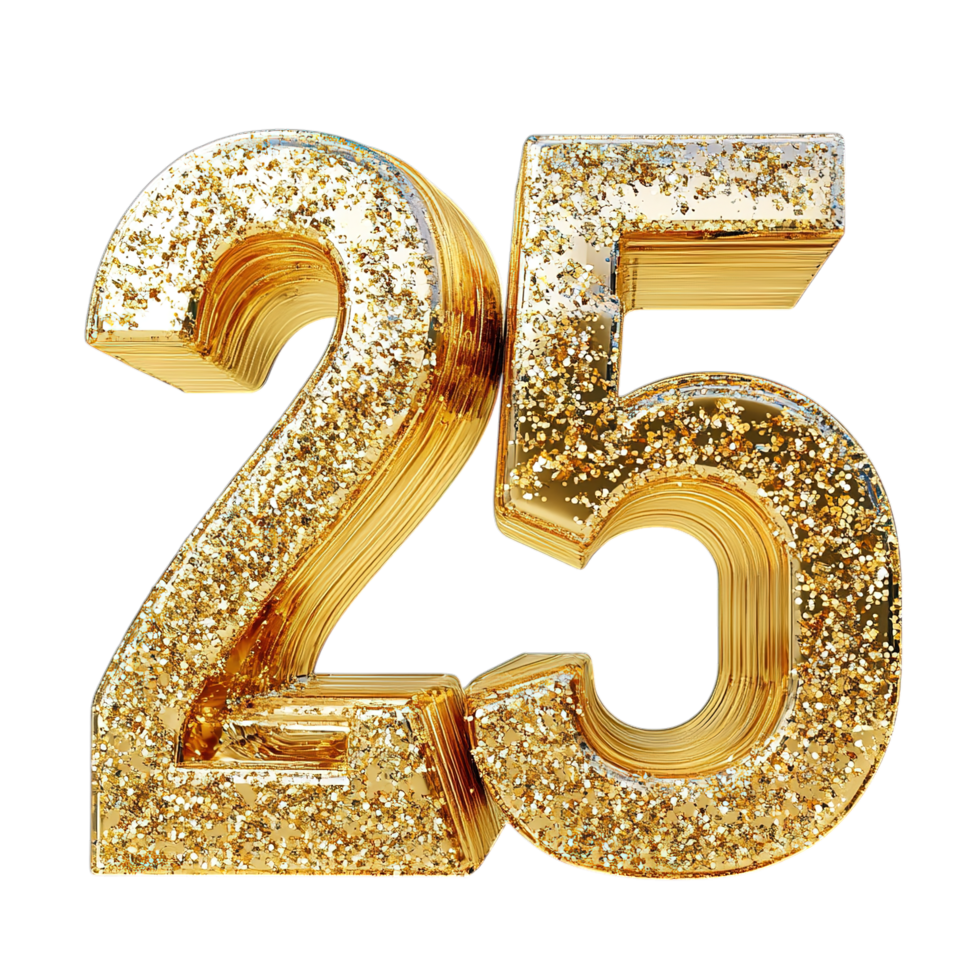 Golden Glitter Number 25 Festive Design 3d art shiny party event digit png