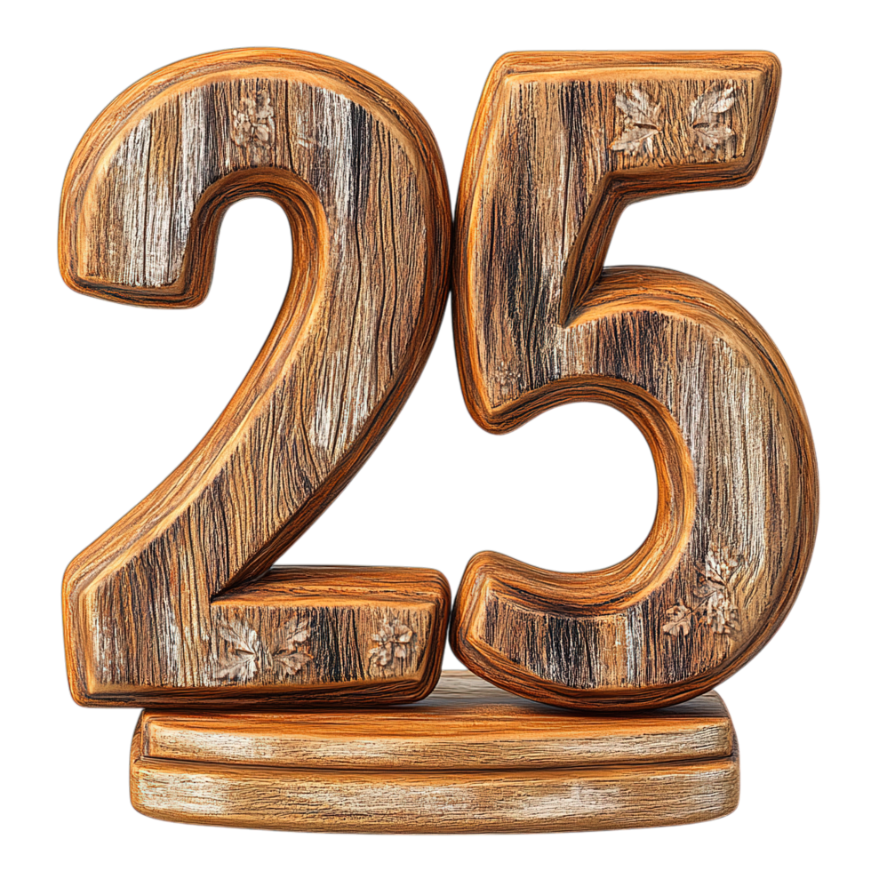Rustic Wooden Number Twenty Five Anniversary 25 3d old art sign aged png