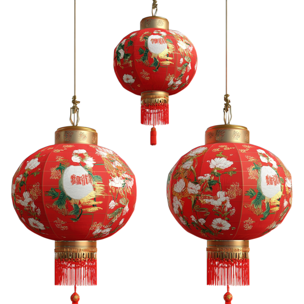 Elegant Red Chinese Lanterns Festive Decor Asian art new gold year png