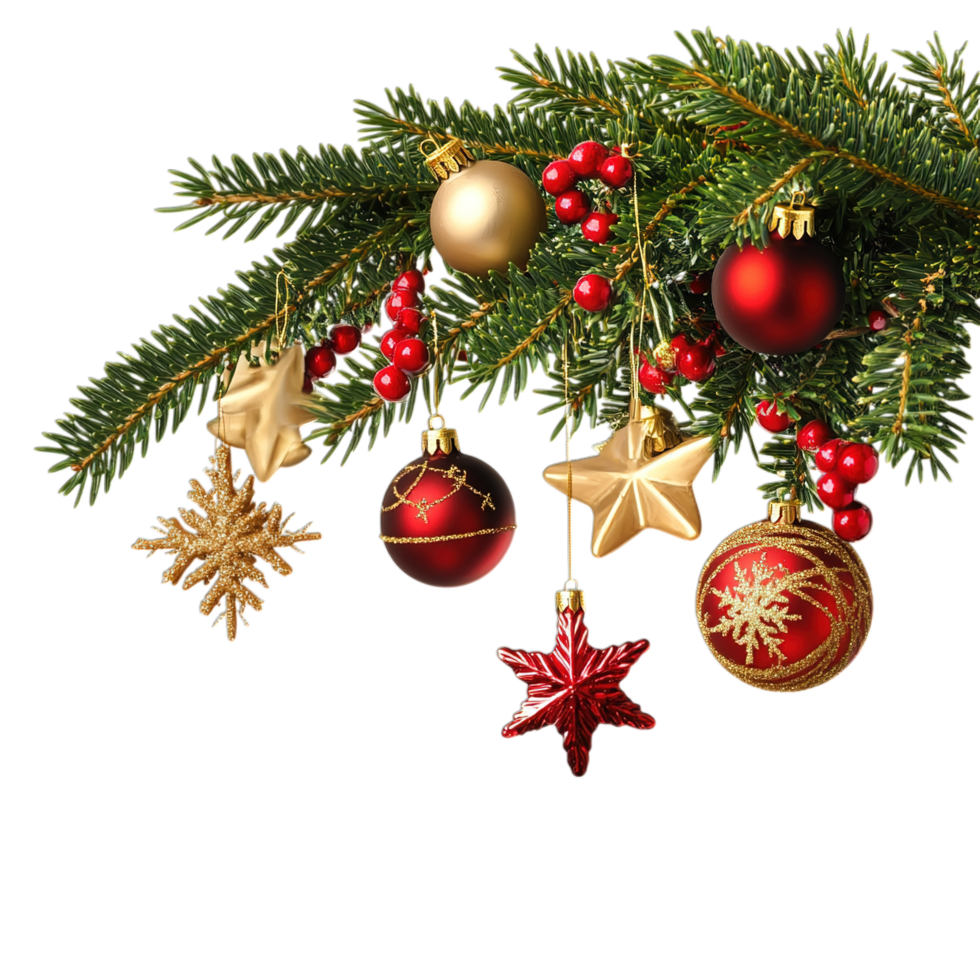 Elegant Christmas Tree Branch Festive Ornaments Red New Gold Xmas Year png