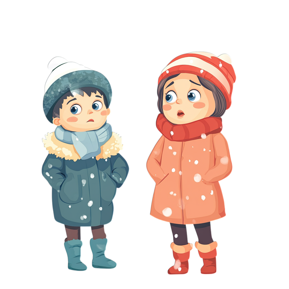 Cute Winter Children Playing in Snowy Day boy fun art hat kids girl png