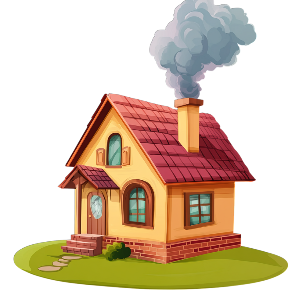 Cozy Yellow House Cartoon Illustration Home Sweet Home roof door cute png