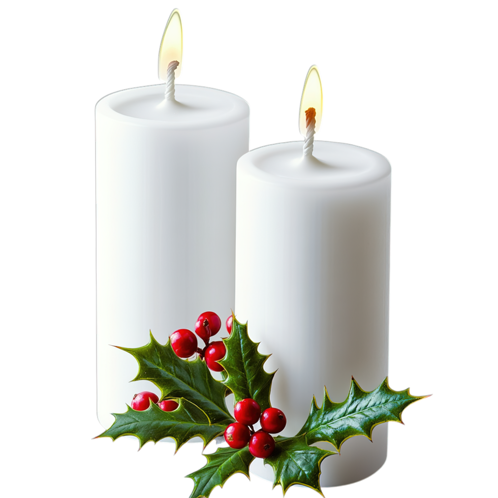 Elegant White Candles with Holly Berries Festive red joy wax calm hope png