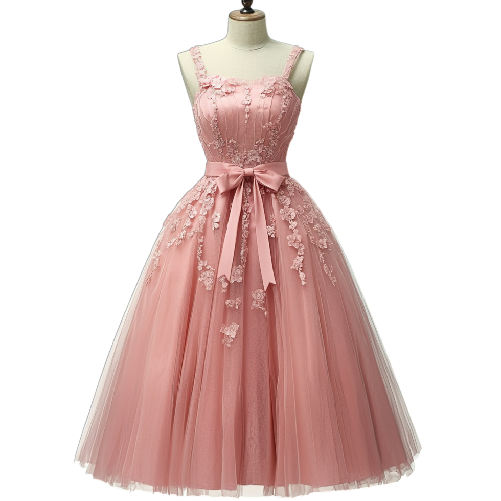 Elegant Pink Floral Lace A Line Wedding Dress bow gown prom retro png