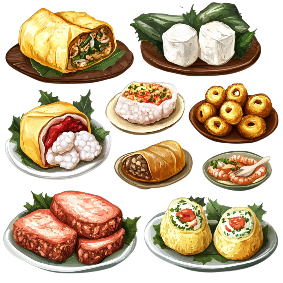Delicious Asian Food Dishes Variety Plate Illustration art meal menu png
