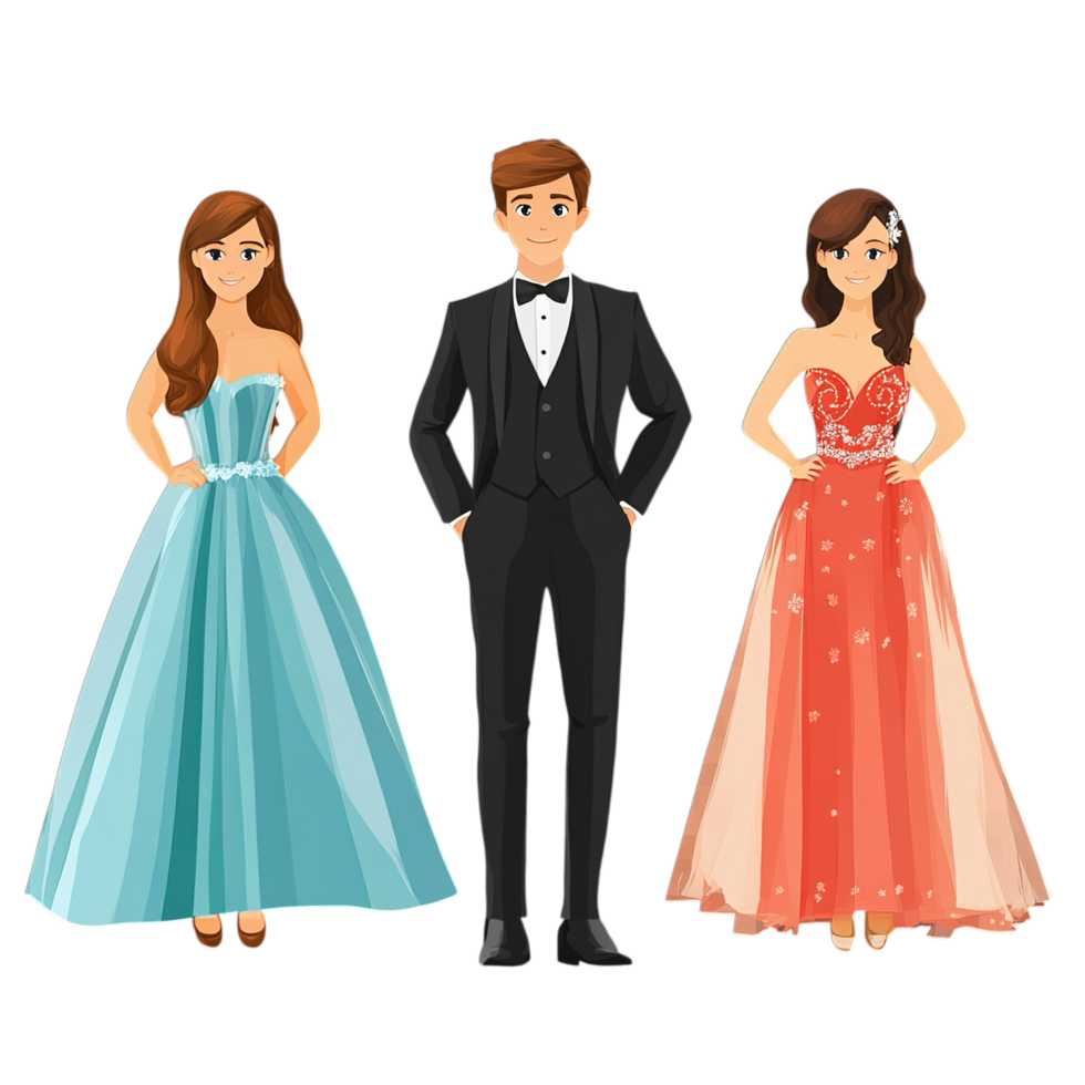 Elegant Couple Prom Night Formal Dresses Design man boy art red girl png