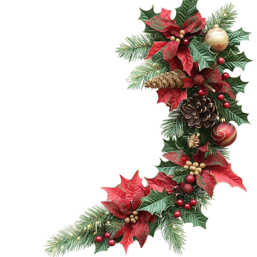 Elegant Red Poinsettia Christmas Garland Design Pine Cone Gold Leaf png