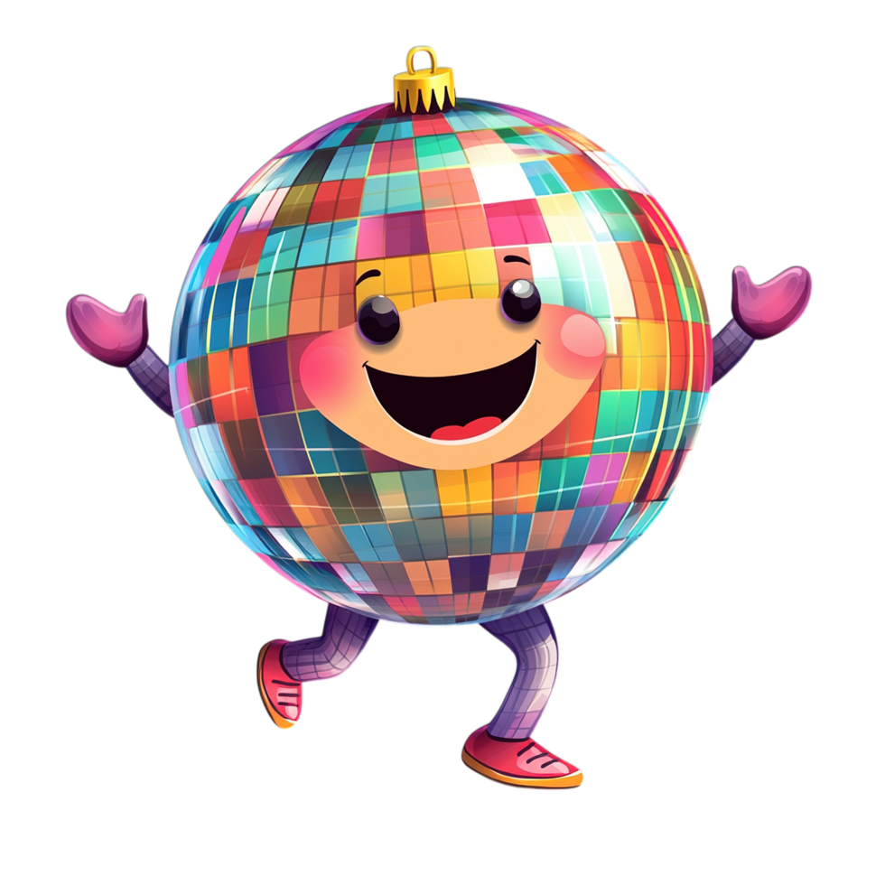 Happy Disco Ball Christmas Ornament Character fun new cute year card png