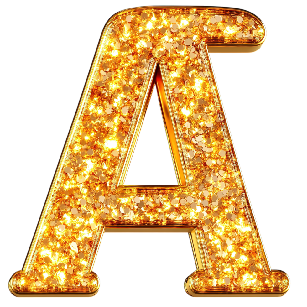 Golden Glitter Letter A Luxury Design Alphabet gem art font rich shiny png
