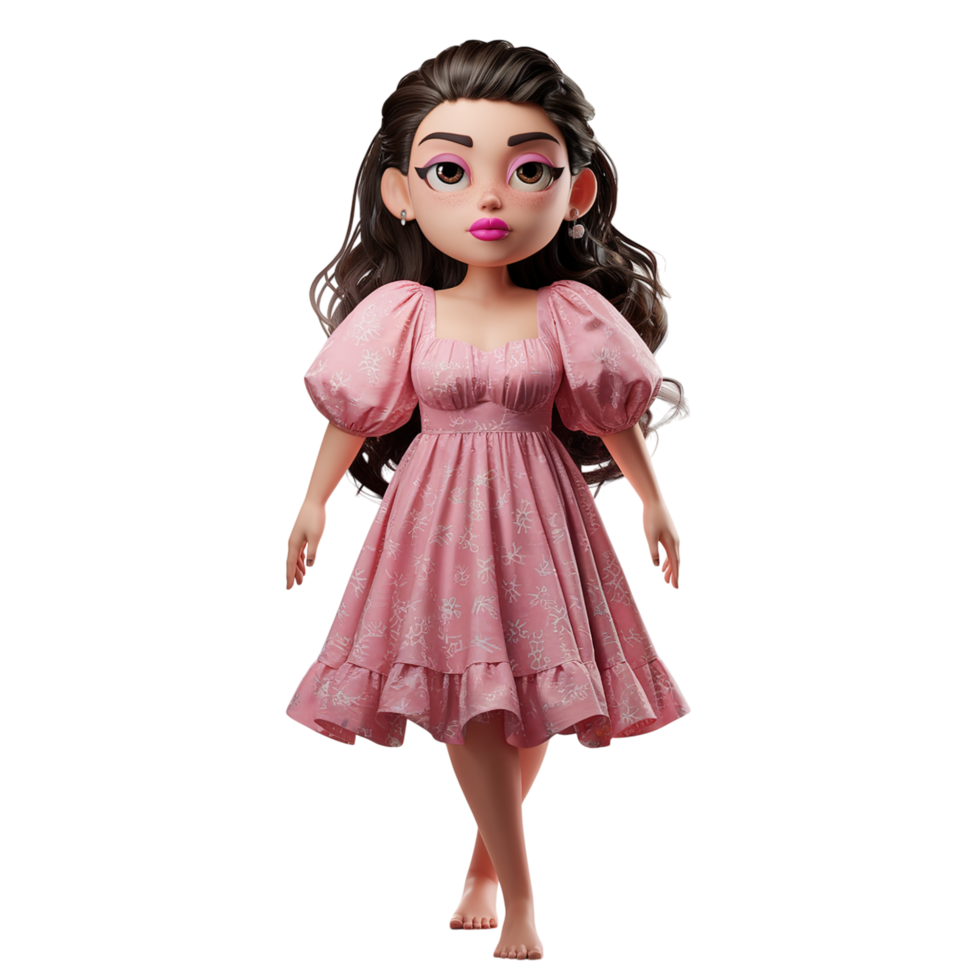 Adorable Cartoon Girl Pink Dress Summer Fashion Illustration 3d cute woman model png