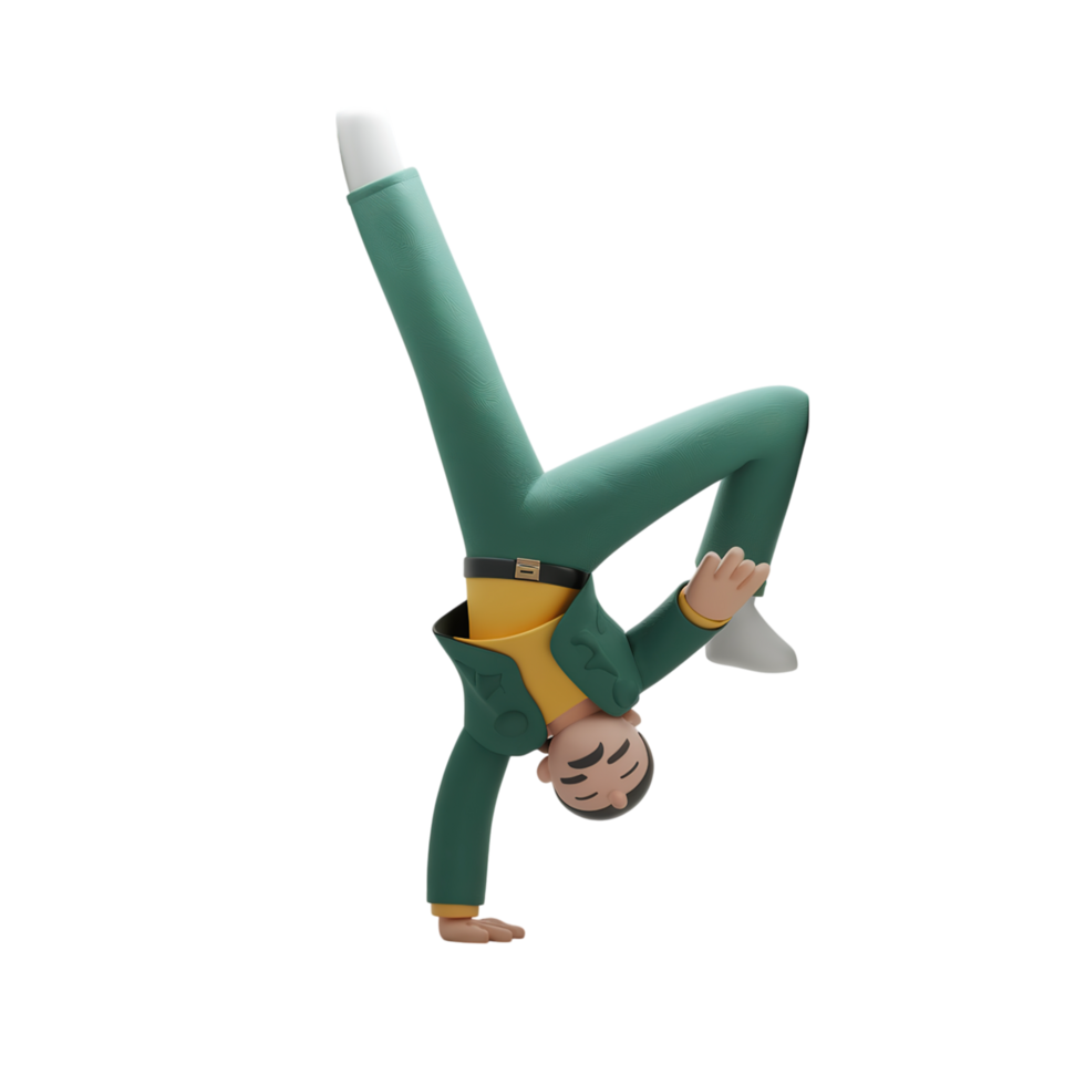 Playful Cartoon Man Doing Handstand Wall Fun 3d cute pose down green white image png