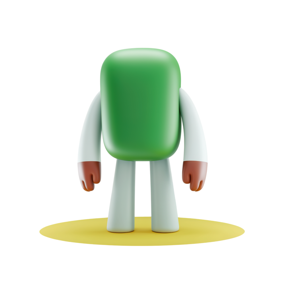 Cute Green Robot Character Design 3D Render Illustration art fun kid toy game png
