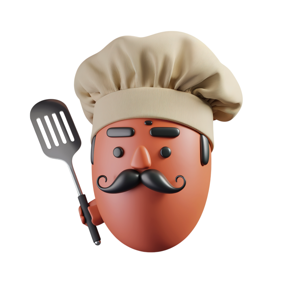 Cartoon Chef Character Holding Spatula Cooking Fun 3d hat food menu cute tool png