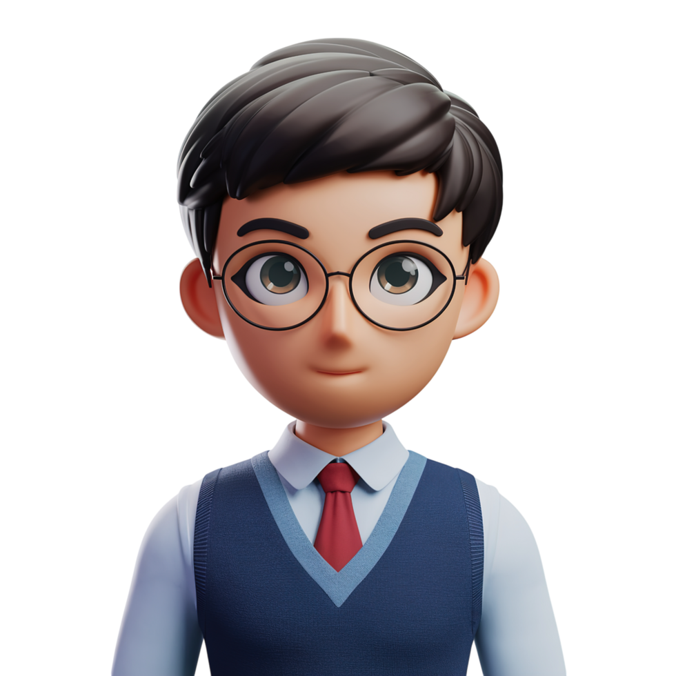 Friendly Cartoon Boy 3D Render Student Avatar kid male cute icon neat young png